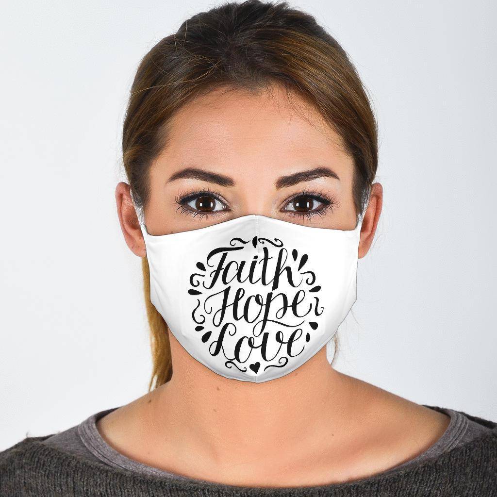 Faith Hope Love Face Mask Black Face Mask Face Mask - White Adult Mask + 2 FREE Filters (Age 13+) 