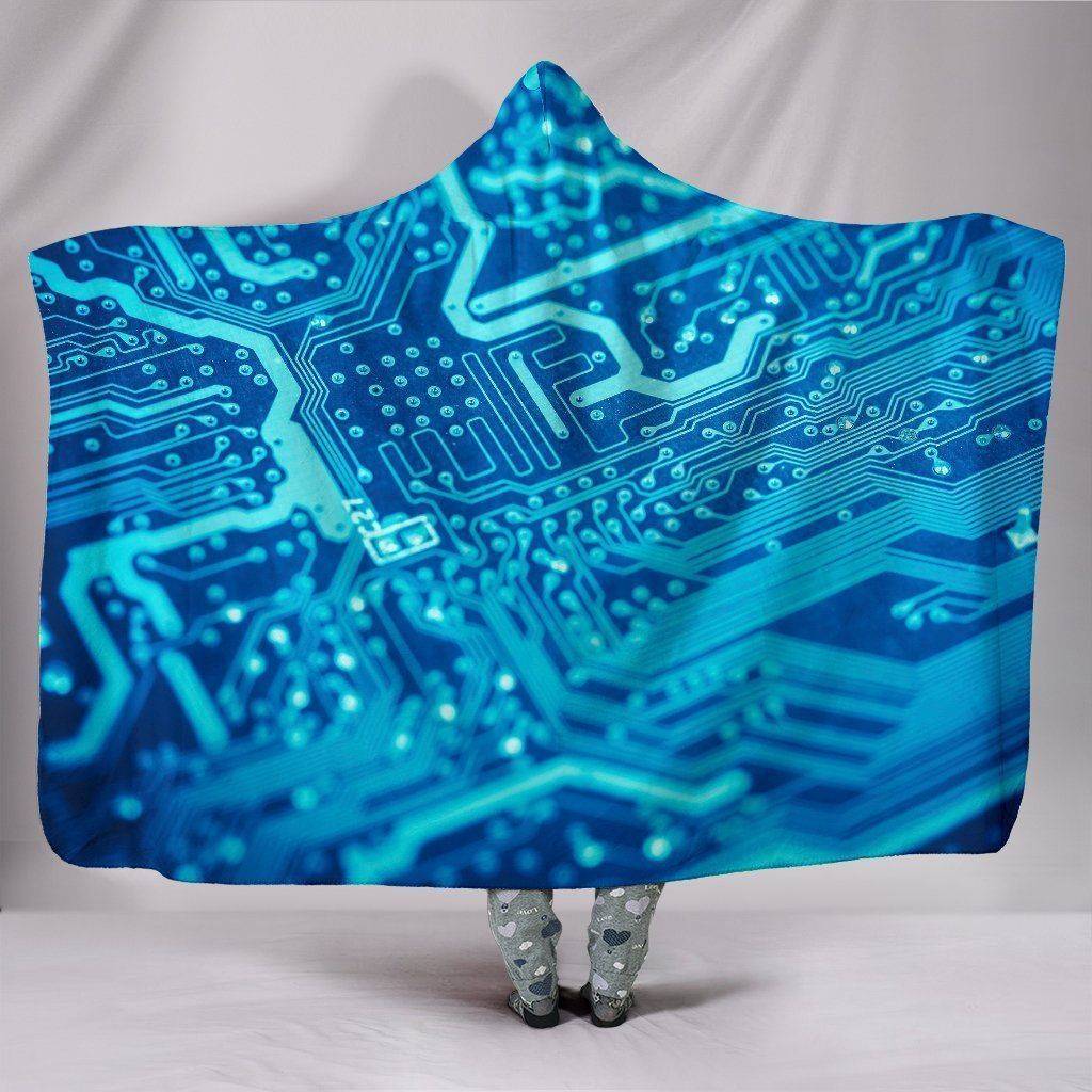 Premium Hoodie Blanket with Blue Circuit Board V.1 
