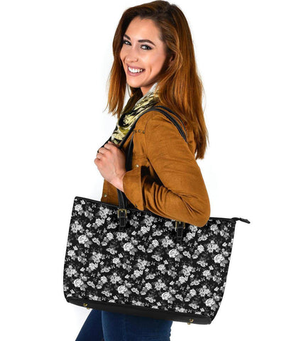 Image of White Roses and Butterflies, Large Vegan Leather Tote Bags 