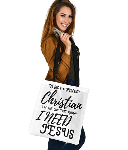 Image of Not Perfect, I Need Jesus, Canvas Tote Tote Bag 