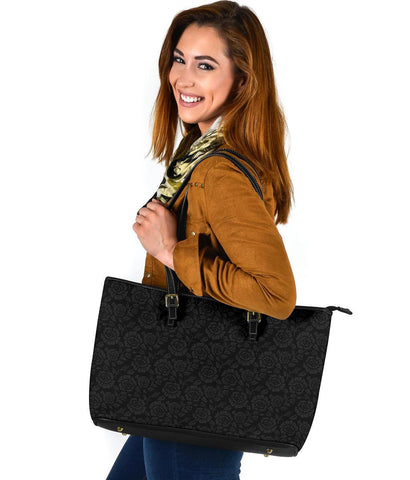 Image of Subtle Grey Flowers, Large Vegan Leather Tote Bags 