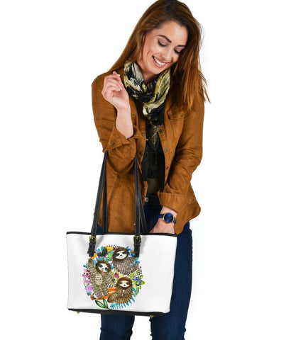 Image of Fun Watercolor Sloths, Vegan Leather Tote Bags 