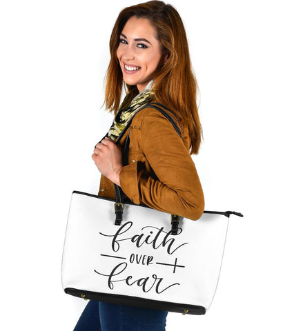 Image of Fatih Over Fear, Large Vegan Leather Tote Bags 