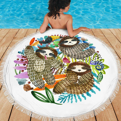 Image of Watercolor Sloths Beach Blanket Beach Blanket 