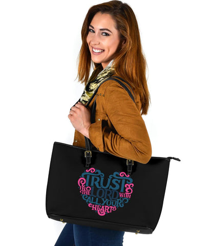 Image of Trust In The Lord, Large Vegan Leather Tote Black Bags 