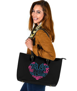 Trust In The Lord, Large Vegan Leather Tote Black Bags 