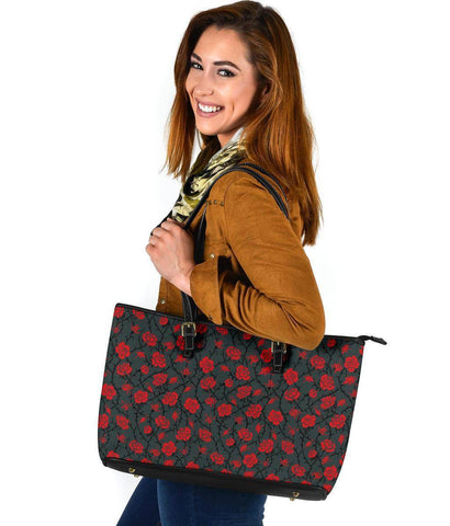 Image of Red Roses, Large Vegan Leather Tote Bags 