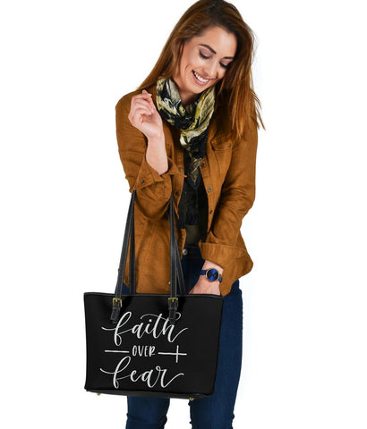 Image of Faith Over Fear, Vegan Leather Tote Bags 