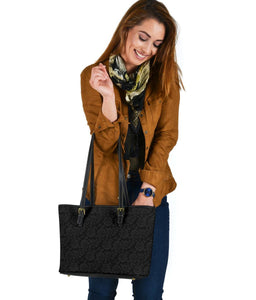Subtle Grey Flowers, Vegan Leather Tote Bags 