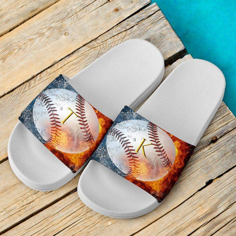 Image of Custom Baseball Slide Sandals | TK White 