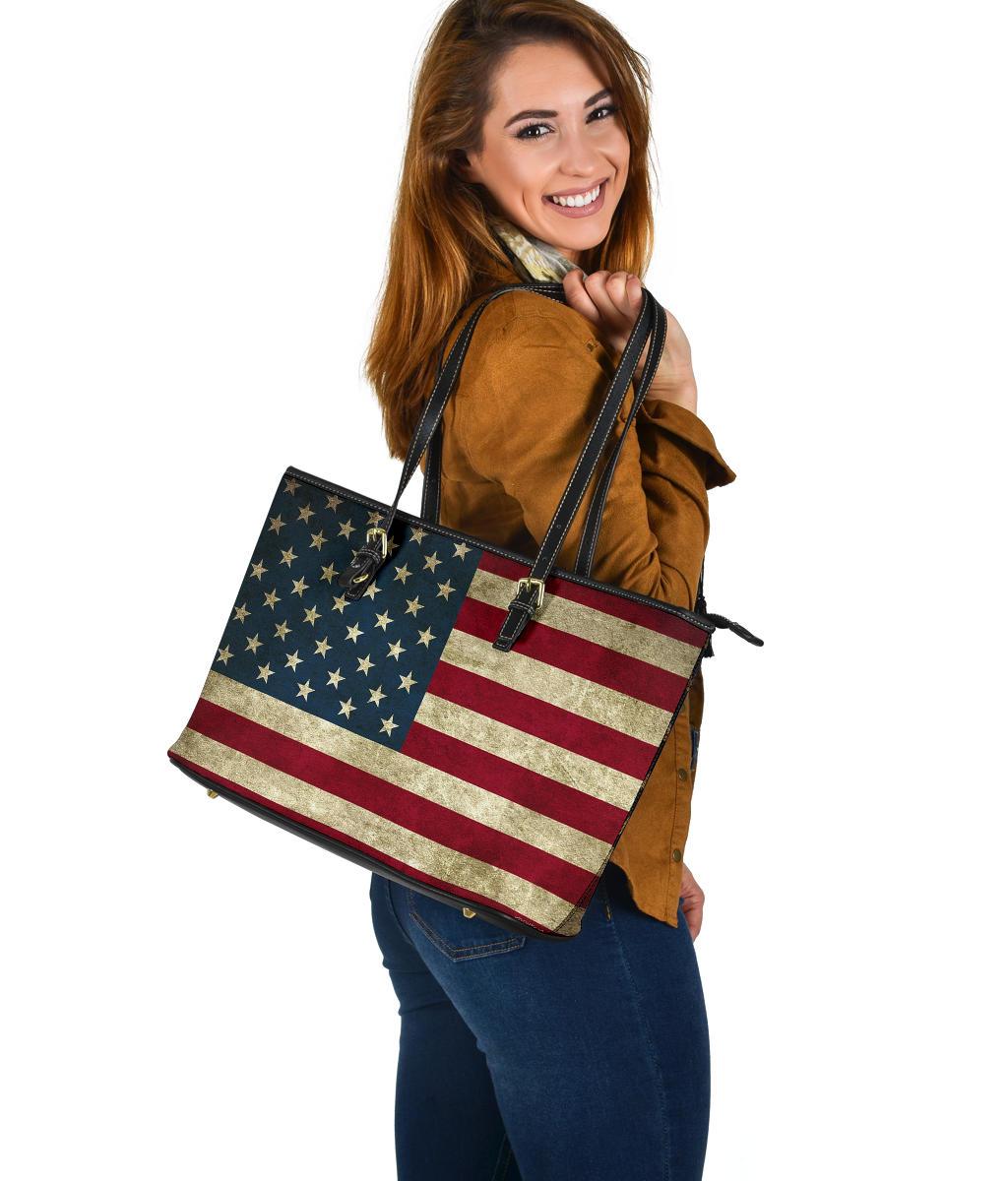 American Flag Tote, Large Vegan Leather Bags 