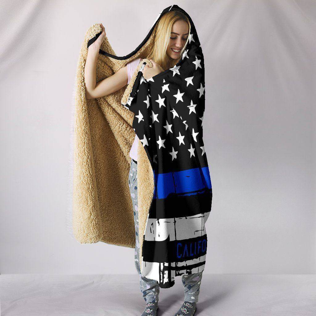 Premium Thin Blue Line Hooded Blanket, California 