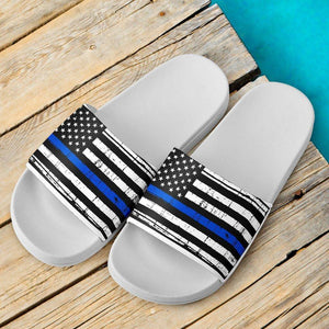 Thin Blue Line Slide Sandals | White Slides 