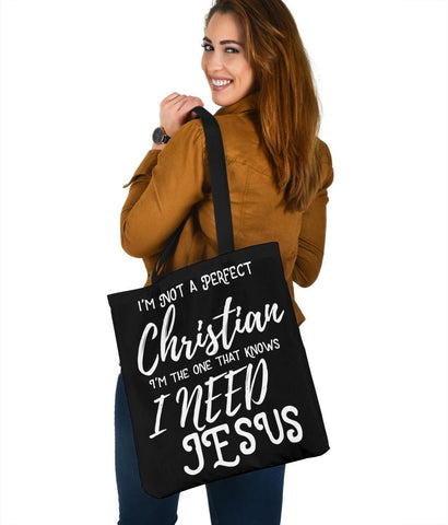 Image of Not Perfect, I Need Jesus, Canvas Tote Tote Bag 