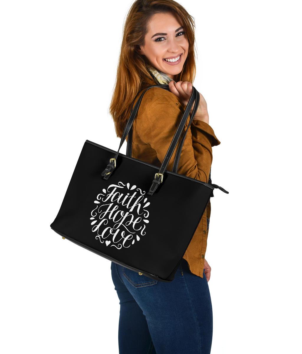 Faith Hope Love, Large Vegan Leather Tote Bags 