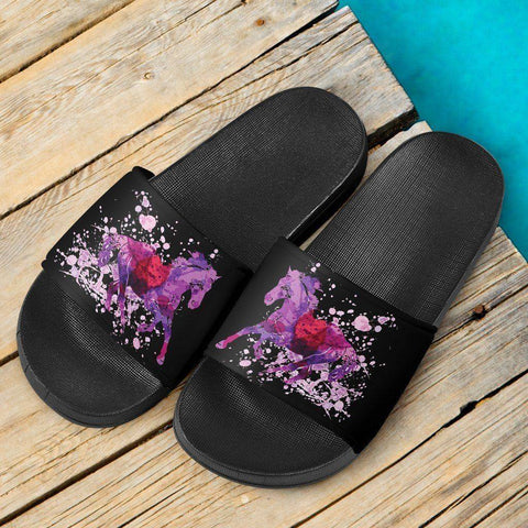 Image of Running Horse Slide Sandals | Black Slides 