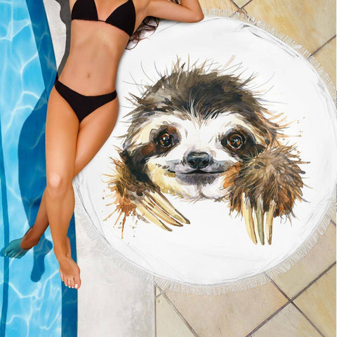 Image of Happy Sloth Beach Blanket Beach Blanket 