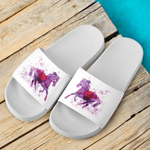 Running Horse Slide Sandal | White Slides 