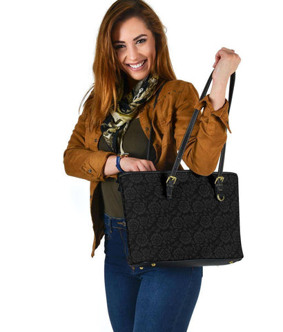 Image of Subtle Grey Flowers, Vegan Leather Tote Bags 