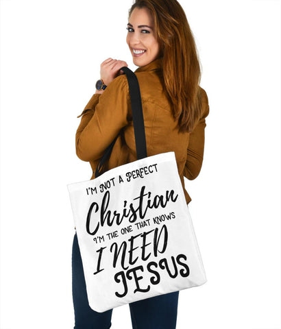 Image of Not Perfect, I Need Jesus, Canvas Tote Tote Bag 