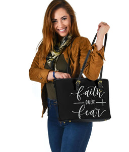 Faith Over Fear, Vegan Leather Tote Bags 