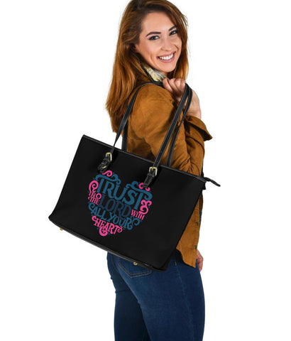 Image of Trust In The Lord, Large Vegan Leather Tote Black Bags 