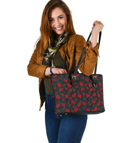 Image of Red Roses Vegan Leather Tote Bags 