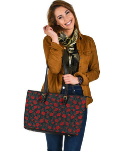 Red Roses, Large Vegan Leather Tote Bags 
