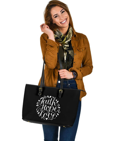 Image of Faith Hope Love, Large Vegan Leather Tote Bags 