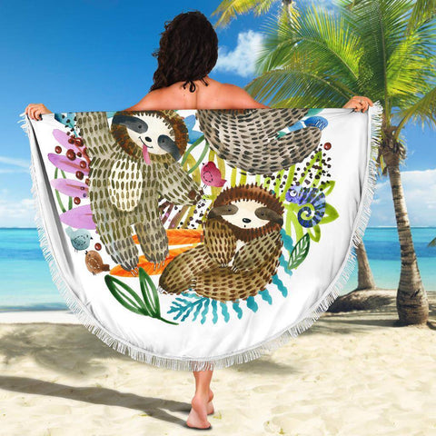 Image of Watercolor Sloths Beach Blanket Beach Blanket 
