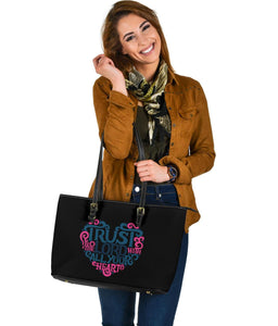 Trust In The Lord, Large Vegan Leather Tote Black Bags 