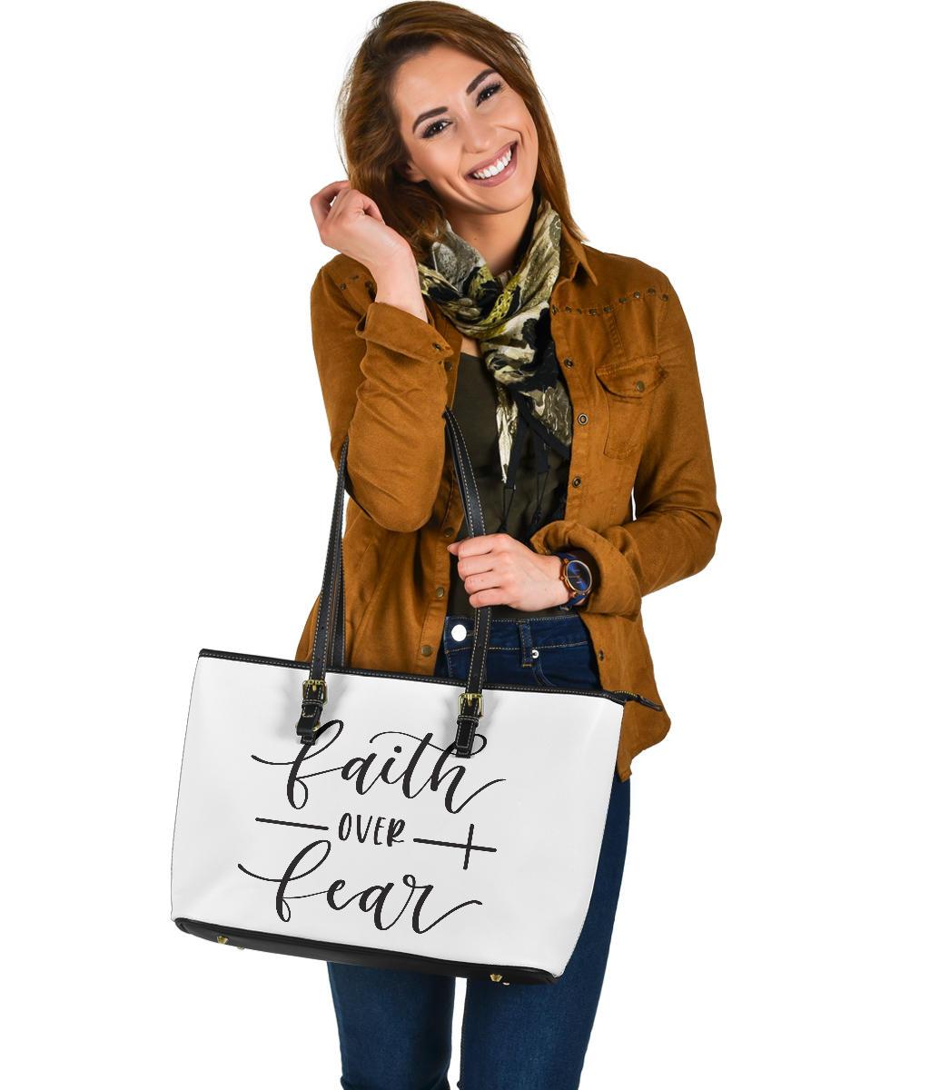 Fatih Over Fear, Large Vegan Leather Tote Bags 
