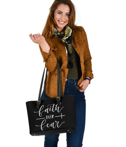 Image of Faith Over Fear, Vegan Leather Tote Bags 