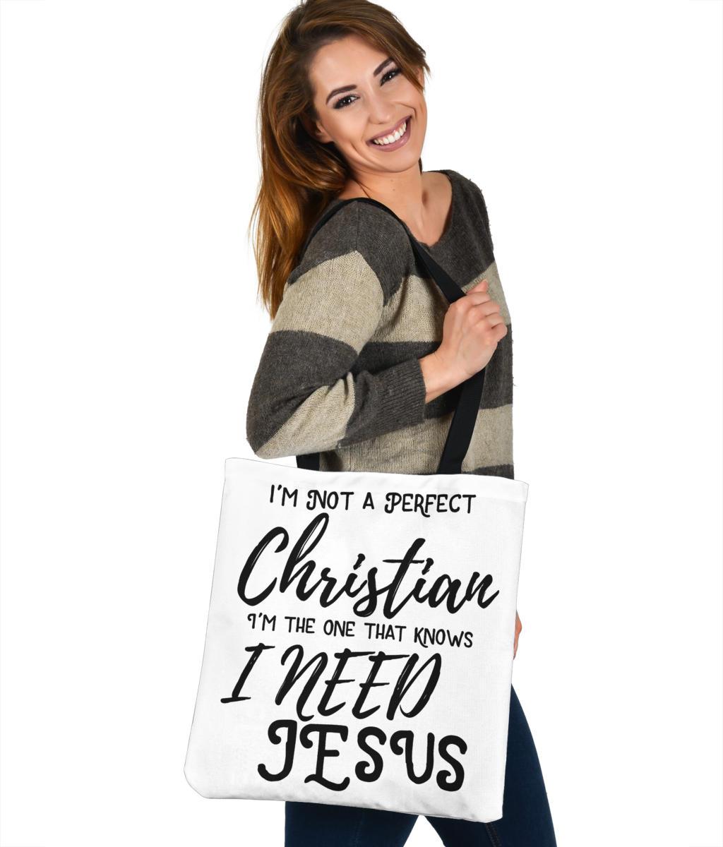 Not Perfect, I Need Jesus, Canvas Tote Tote Bag 