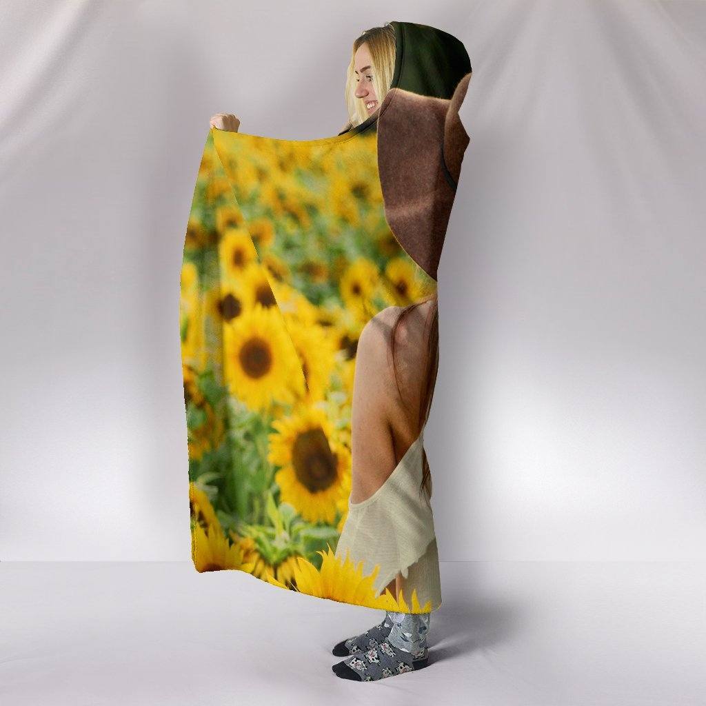 Peacful Sunflower Field Hoodie Blanket 