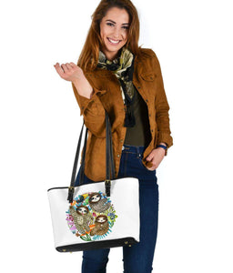 Fun Watercolor Sloths, Vegan Leather Tote Bags 
