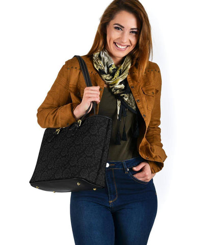 Image of Subtle Grey Flowers, Vegan Leather Tote Bags 