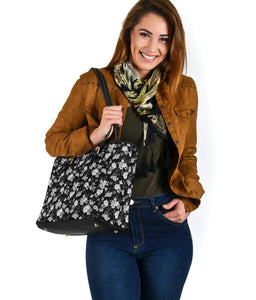 White Roses and Butterflies, Vegan Leather Tote Bags 