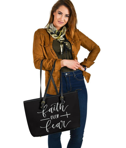 Image of Fatih Over Fear, Large Vegan Leather Tote Bags 