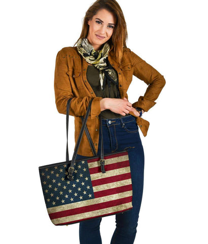 Image of American Flag Tote, Large Vegan Leather Bags 