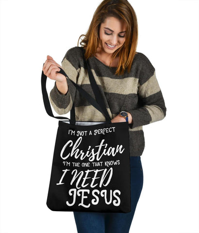 Image of Not Perfect, I Need Jesus, Canvas Tote Tote Bag 