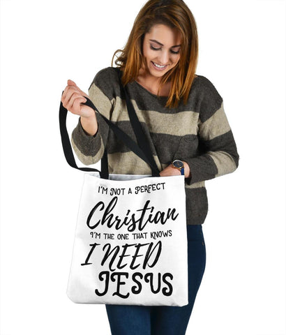 Image of Not Perfect, I Need Jesus, Canvas Tote Tote Bag 