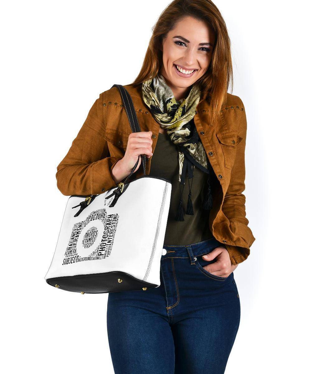 Word Camera, Vegan Leather Tote Bags 