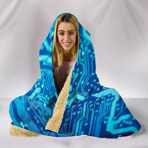 Premium Hoodie Blanket with Blue Circuit Board V.1 