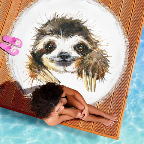 Image of Happy Sloth Beach Blanket Beach Blanket 