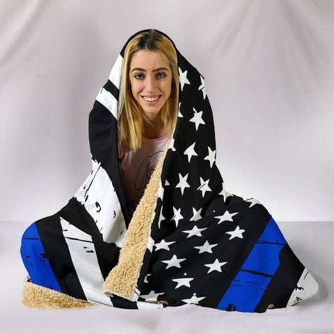 Image of Premium Thin Blue Line Hooded Blanket, California 