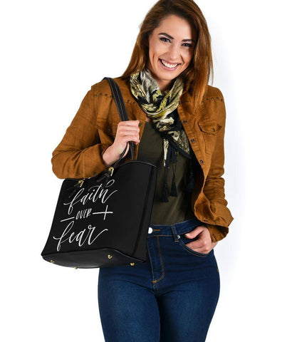 Image of Faith Over Fear, Vegan Leather Tote Bags 