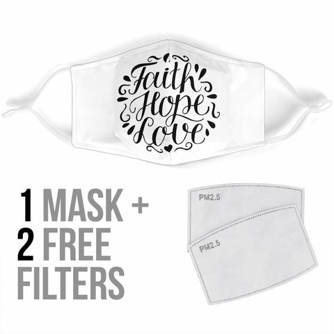 Image of Faith Hope Love Face Mask Black Face Mask 