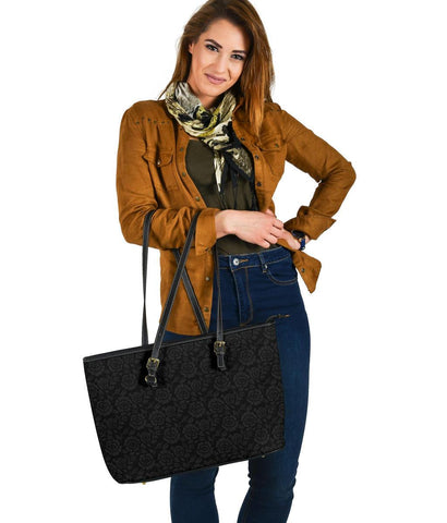 Image of Subtle Grey Flowers, Large Vegan Leather Tote Bags 