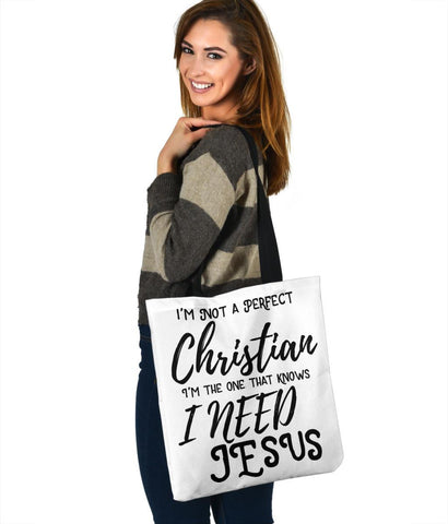 Image of Not Perfect, I Need Jesus, Canvas Tote Tote Bag 